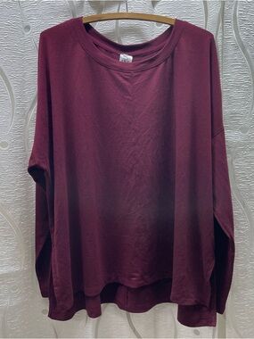 Azur Long Sleeve Top Womens XXL Burgundy Excellent Oversized High-Low Hem Slits